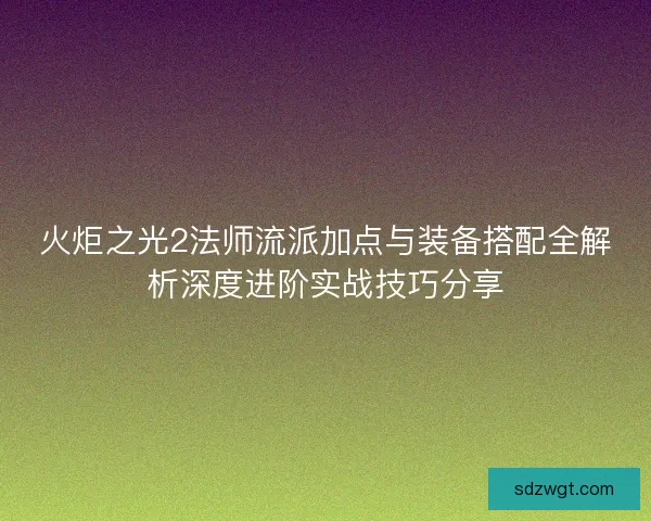火炬之光2法师流派加点与装备搭配全解析深度进阶实战技巧分享