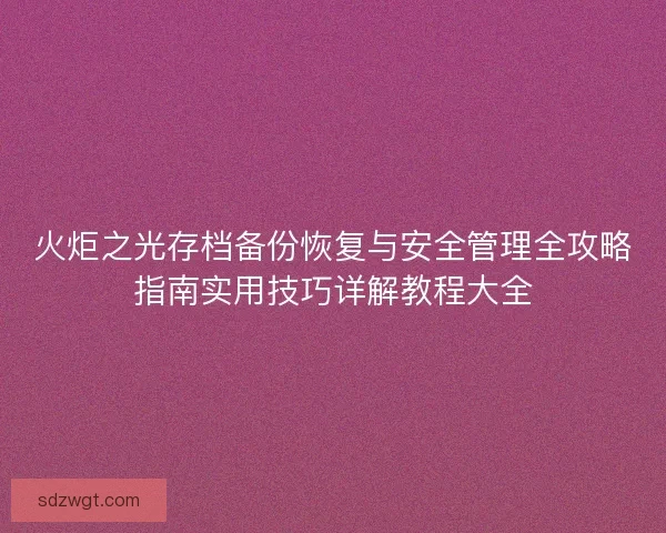 火炬之光存档备份恢复与安全管理全攻略指南实用技巧详解教程大全